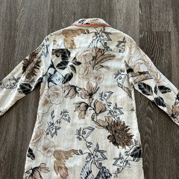 NWT Las Sureñas Clara Portrait Linen Shirt Dress Linen Cotton Animal Floral Sz S - Picture 6 of 16